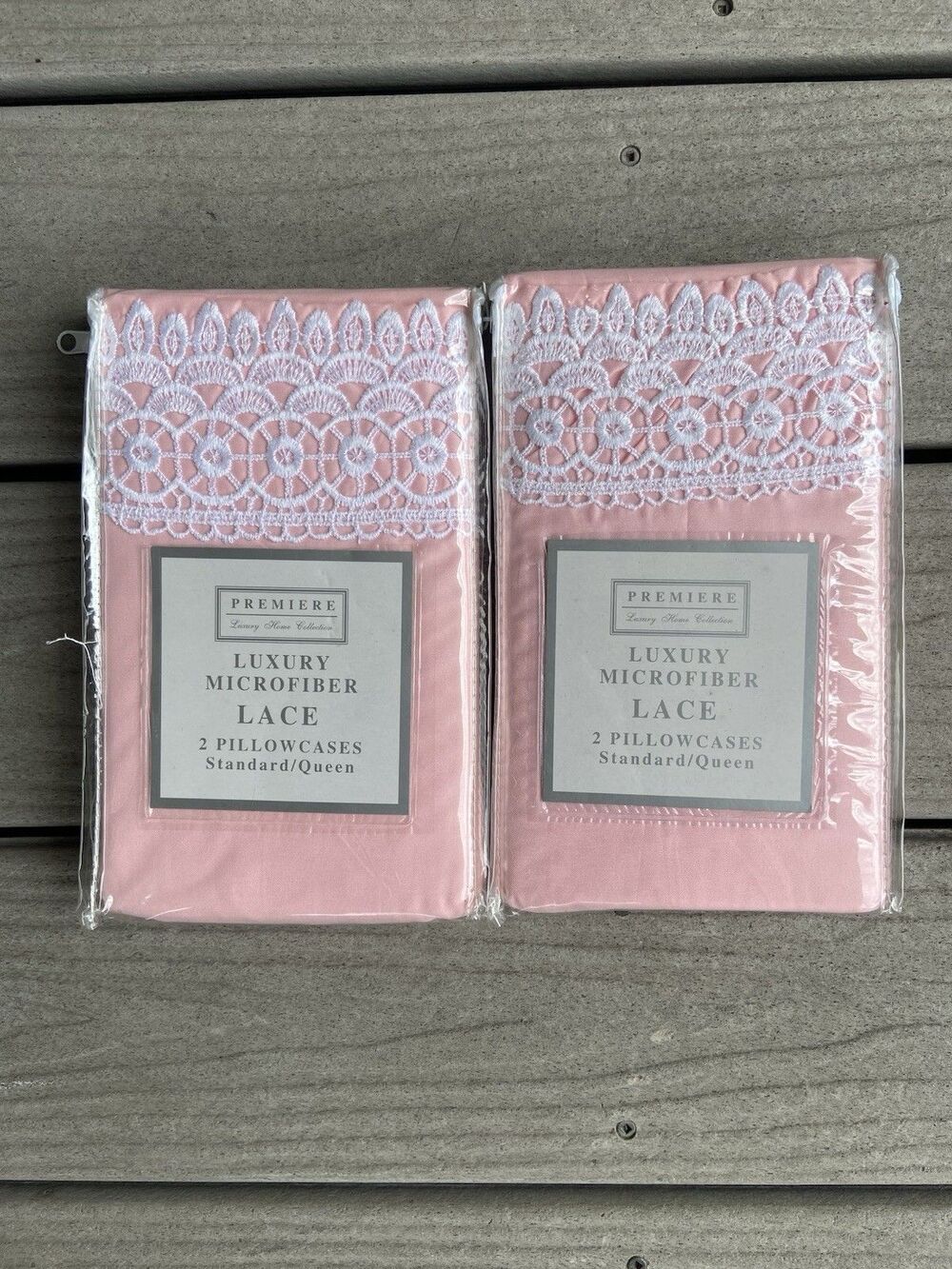 Premiere Luxury Home Pink Microfiber Lace Pillowcases Standard Queen Lot of 4